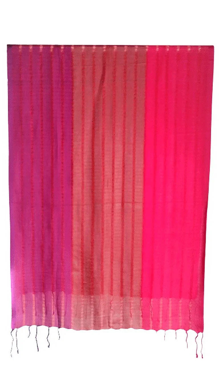 Tricolor Thick Striped Vegan Silk Shawl - Pink/Purple
