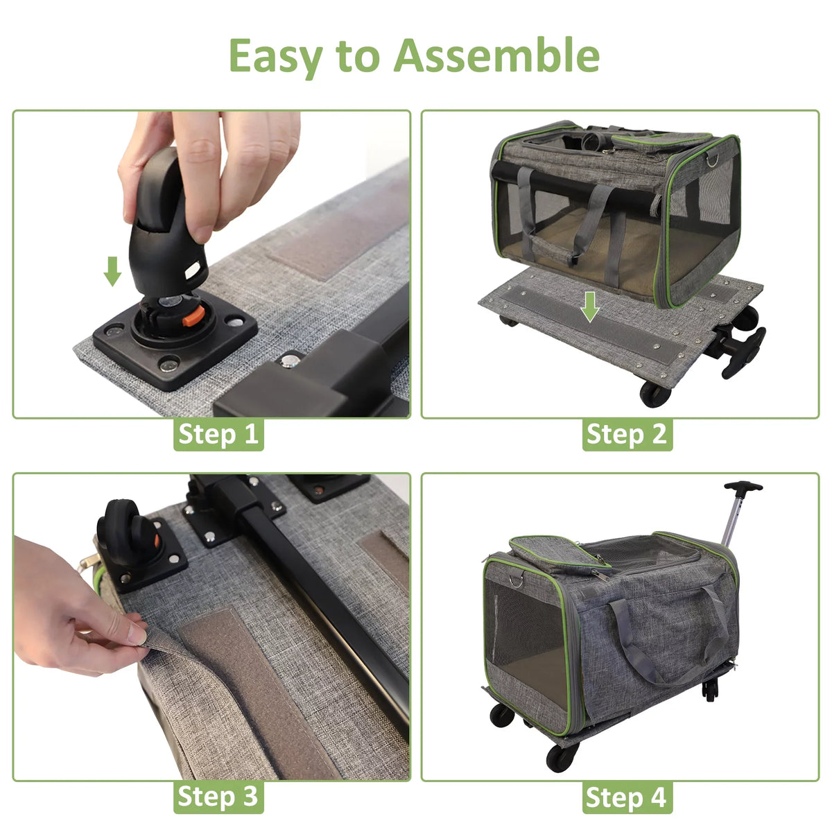 Pet Carrier with Wheels for Dogs and Cats, Airline Approved Pet Carrier for Cat & Dog, Cat Carrier with Wheel Removable Base, Telescopic Handle, Soft-Sided Mesh and Safety Strap