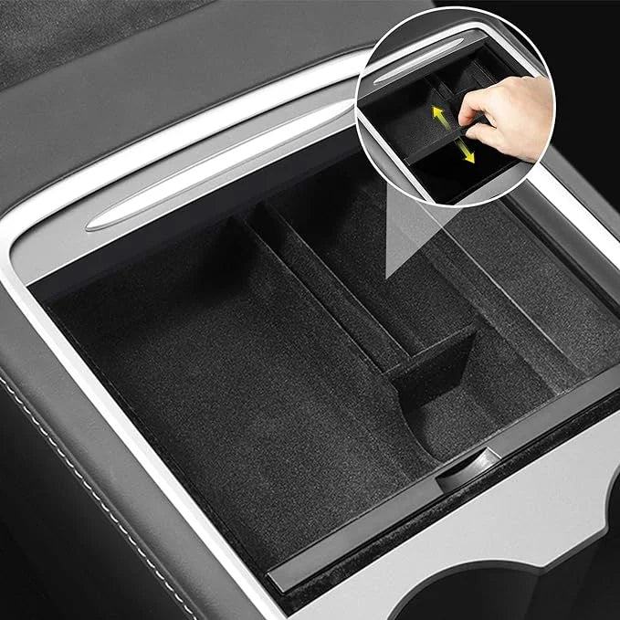 Center Console Organizer Tray Fit for 2021 2022 2023 Tesla Model 3/Y Armrest Storage Box Cubby Drawer Container Tesla Model 3 Model Y Accessories Interior Parts  Material Flocked Liner