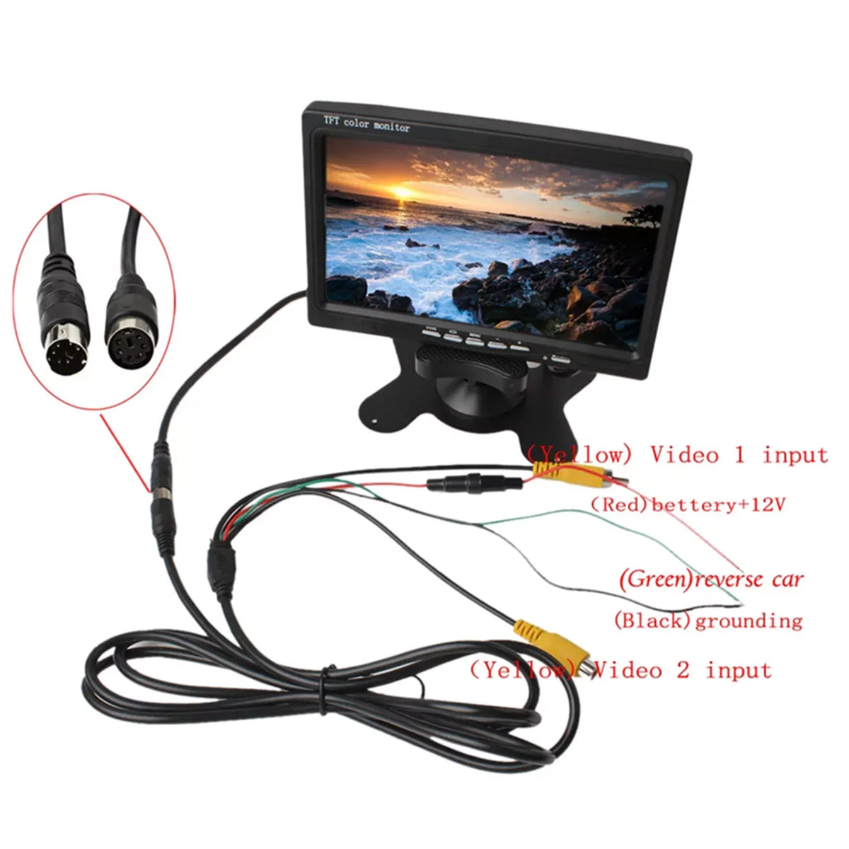 7 Inch  Monitor Display Screen  Car Screen Monitor  1024x600 Display  Input Built-in Speaker For Trucks Bus  Trailer Reverse Rear View Backup Camera