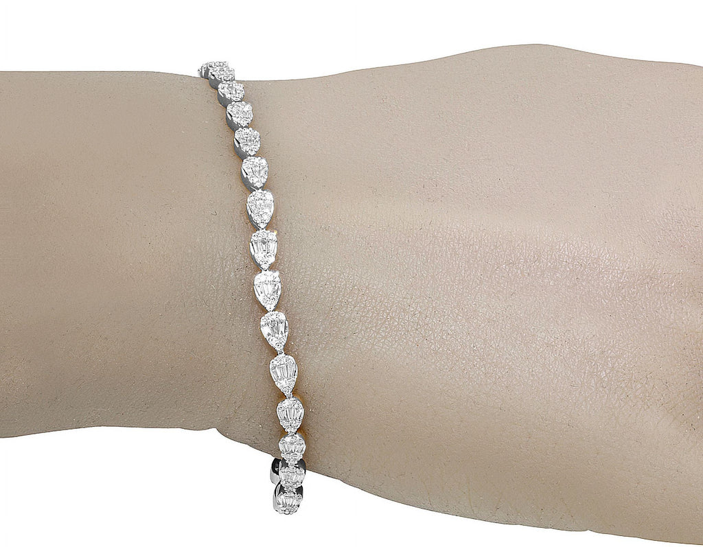 Tear Shaped Baguette Cluster 2.70  Diamond Tennis Link Bracelet Gold    4MM    7.75"