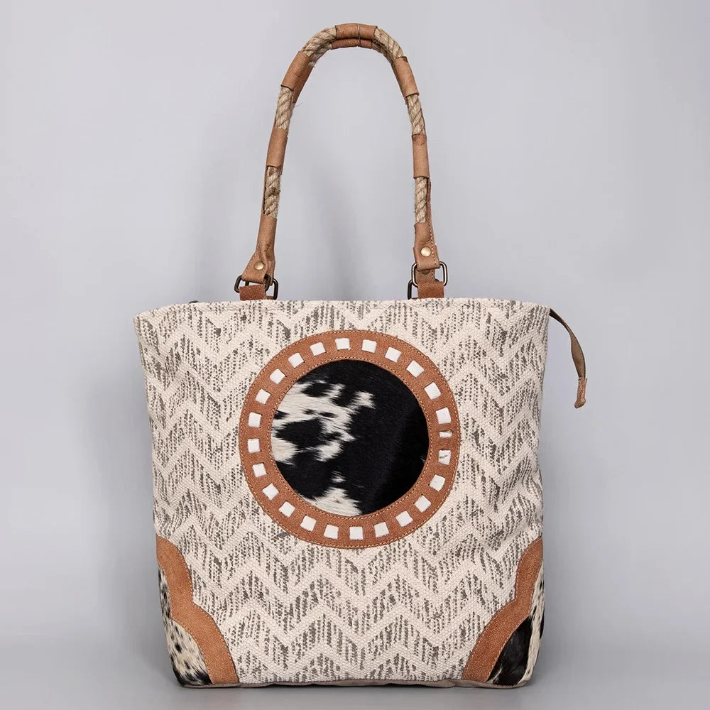 KB487  Upcycled Wool Upcycled Canvas Hair-on Genuine Leather women bag western handbag purse