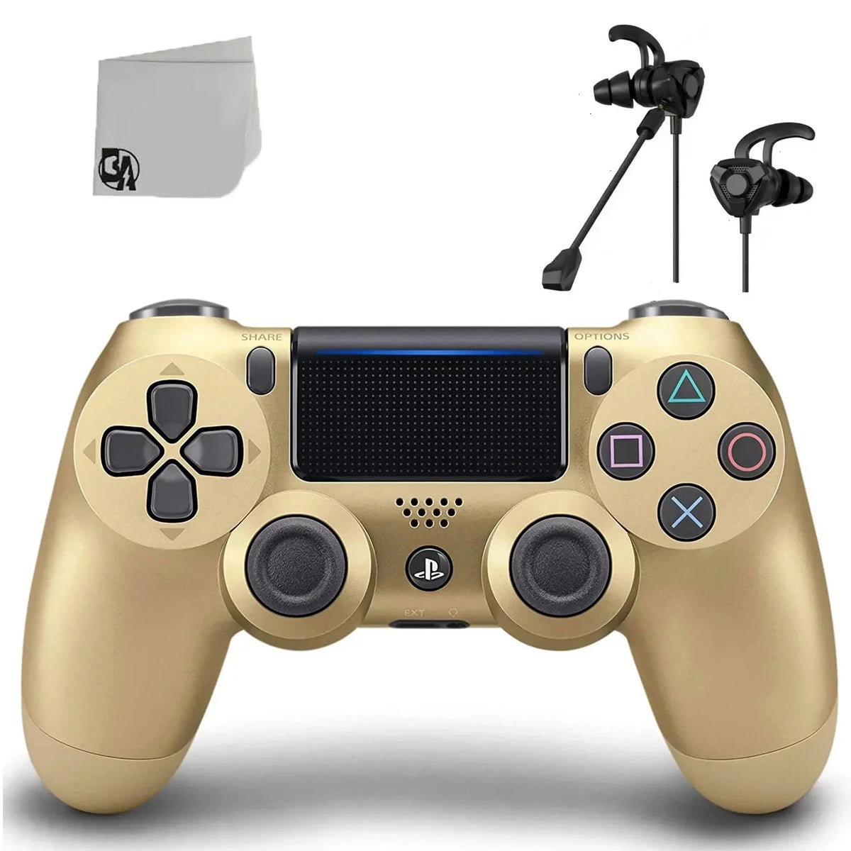 DualShock PS4 Wireless Gold Blue Controller With Earbuds Bundle - Like New with