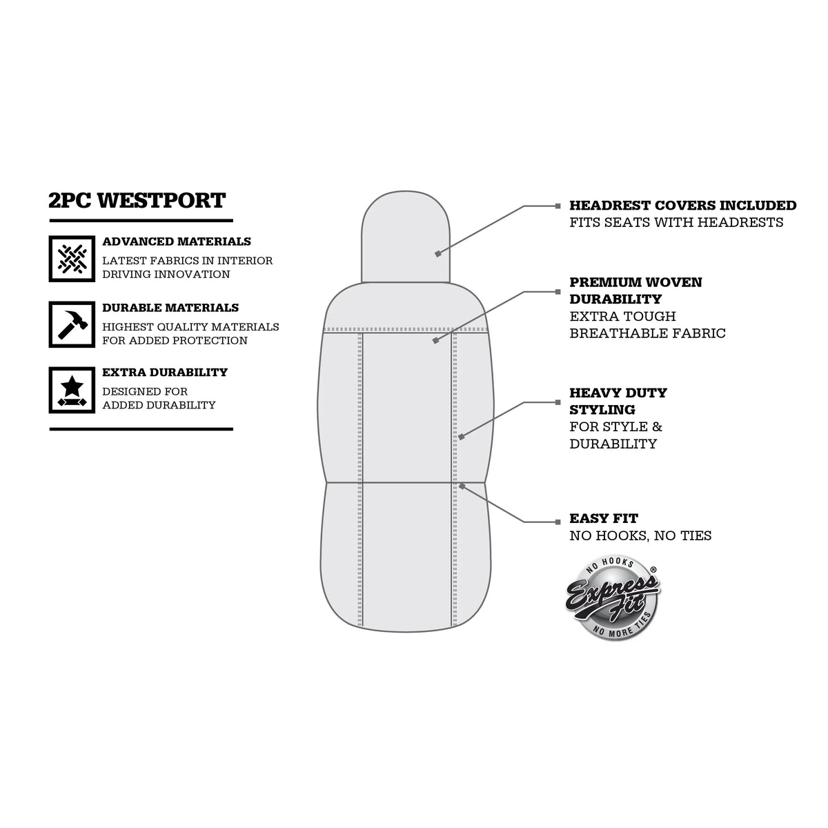Genuine Dickies 2 Piece Aquablock Universal Car Seat Covers, Gray