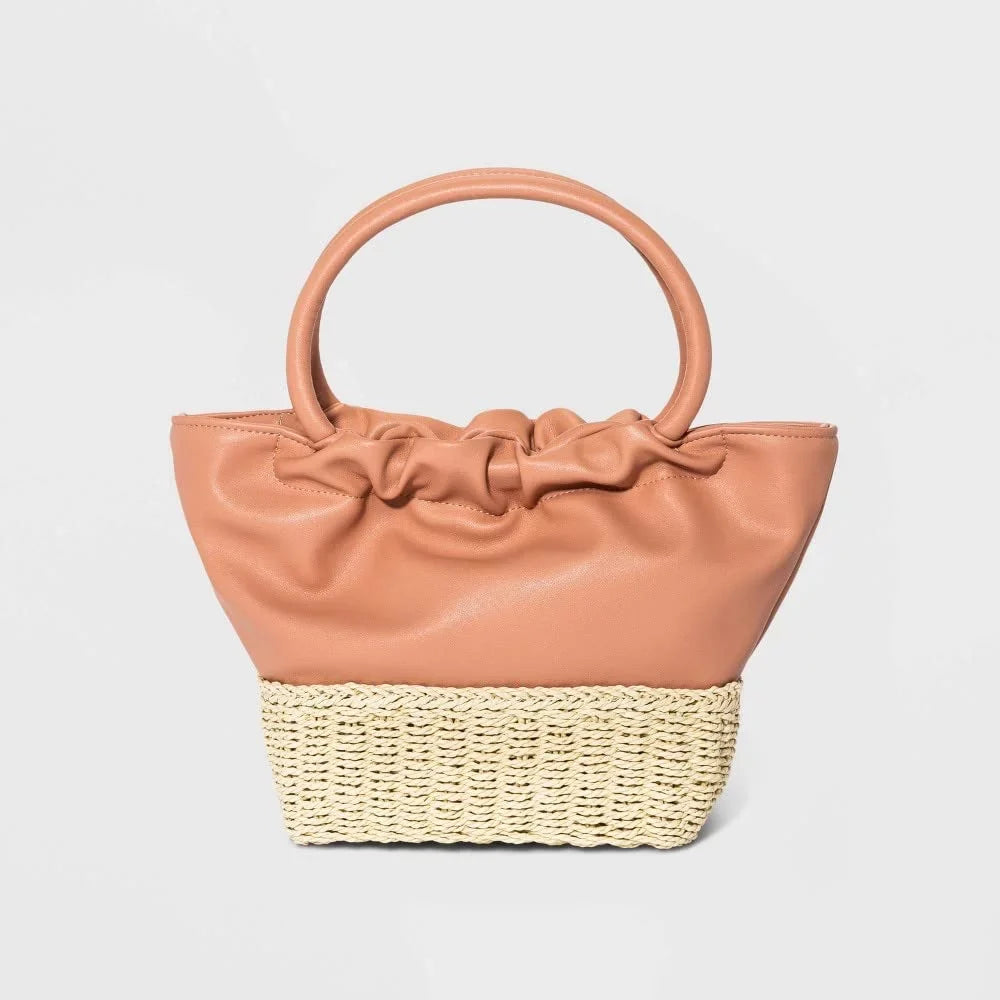 Straw Mini Tote Handbag - A New Day Natural, Brown