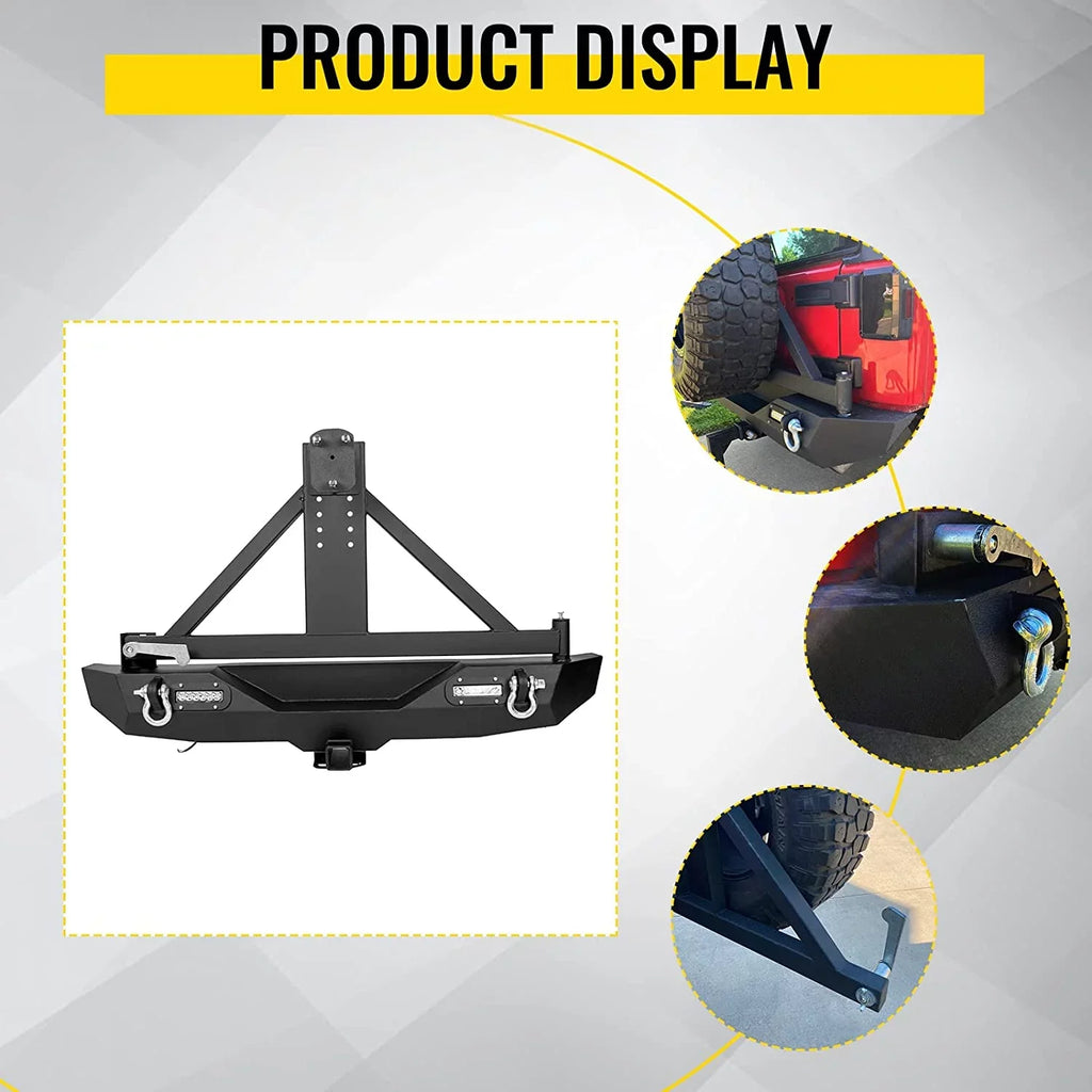 Textured Black Rear Bumper w/ Tire Carrier+ Lights for 07-18 Jeep Wrangler