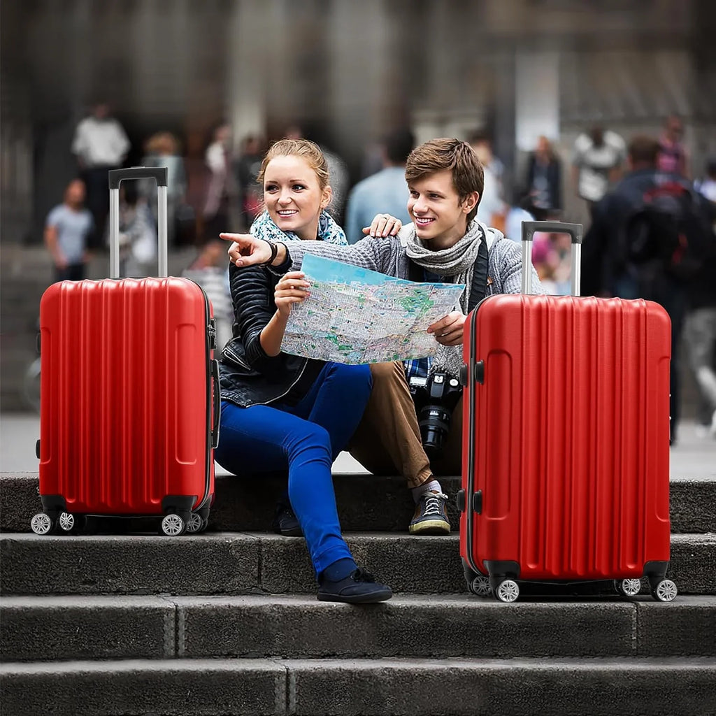 Business - Red (20/24/28)  Luggage Set of 3 Hardside Carry on Suitcase Sets with Spinner Wheels &  lock, Portable Lightweight  Luggages for Travel