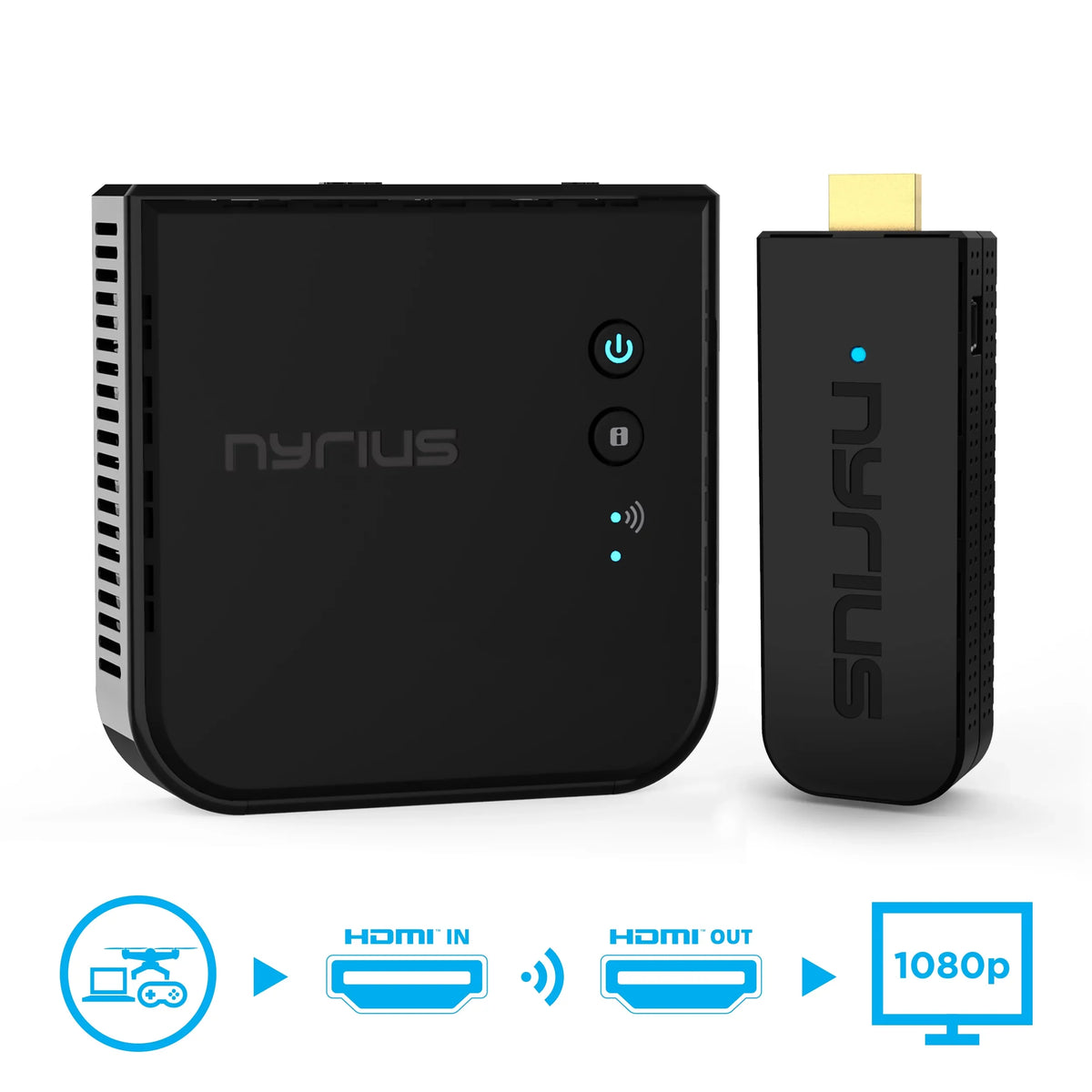 Nyrius Aries Pro Wireless  Transmitter and Receiver to Stream  1080p 3D Video from Laptop, , Cable, Netflix, YouTube, PS4, Drones, Pro Camera, to /Projector/Monitor - 5 Pack