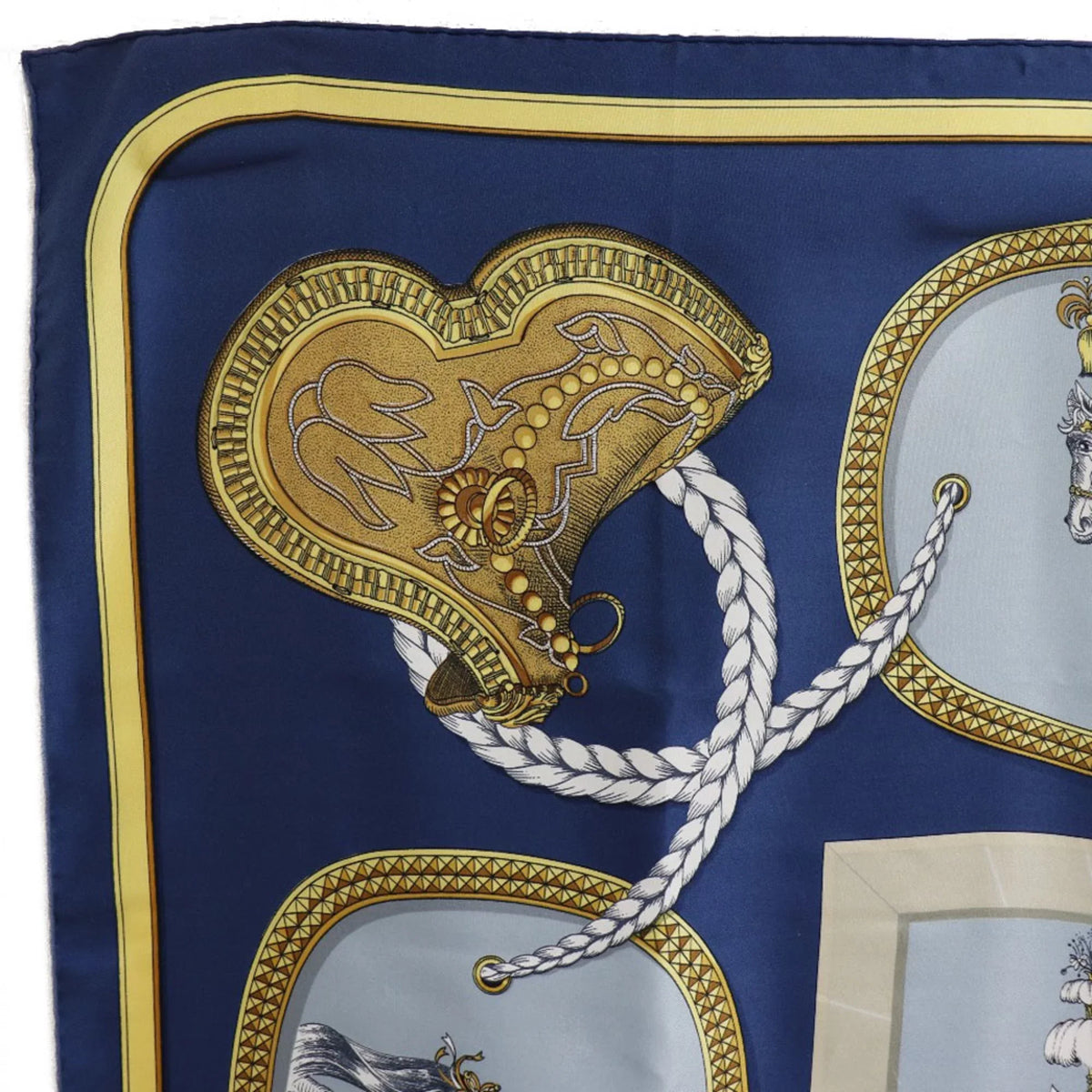 Pre-Owned Hermes Carre 90   Dressed Horse Silk Blue Women's Scarf (Fair)