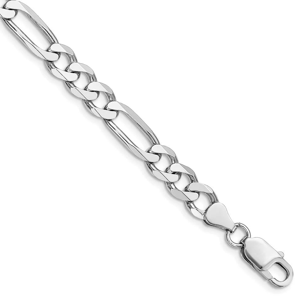 Auriga Fine Jewelry 925 Sterling Silver Rhodium Plated 7.5mm Figaro Bracelet 9 inch for Women