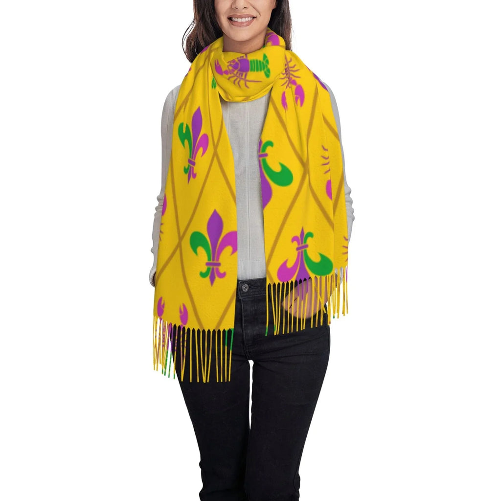 Junzan Lightweight Women'S Fashion Mardi Gras Crayfish And Fleur De Lis Printed Winter Fall Warm Scarves Scarf Shawl