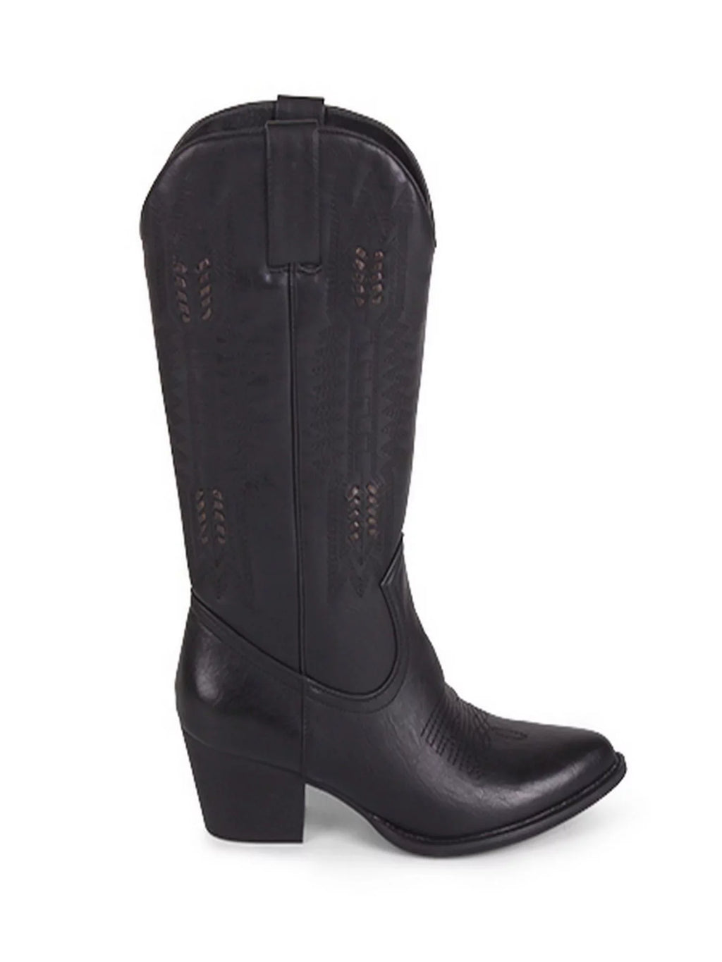 Womens Black Whip-Stitch Detailing Pull Tabs Woven Padded Texan Pointed Toe Block Heel Western Boot 8.5