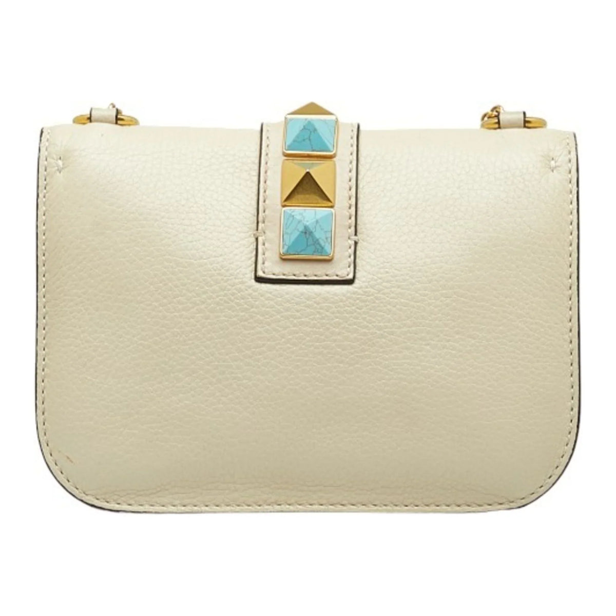 Pre-Owned Valentino Studded Chain Shoulder Bag Ivory Leather Women's  (Good)