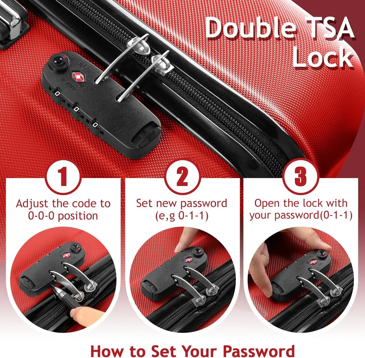 Business - Red (20/24/28)  Luggage Set of 3 Hardside Carry on Suitcase Sets with Spinner Wheels &  lock, Portable Lightweight  Luggages for Travel