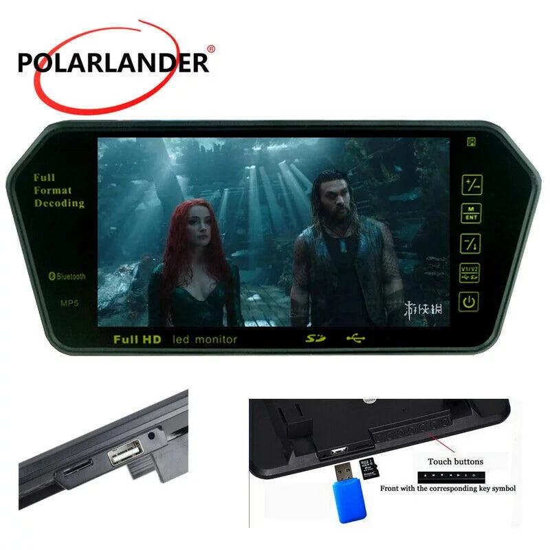 Full  7" inch   Car Monitor Car RearView Mirror with Built-in Bluetooth Mp5  Photo Display   Slot
