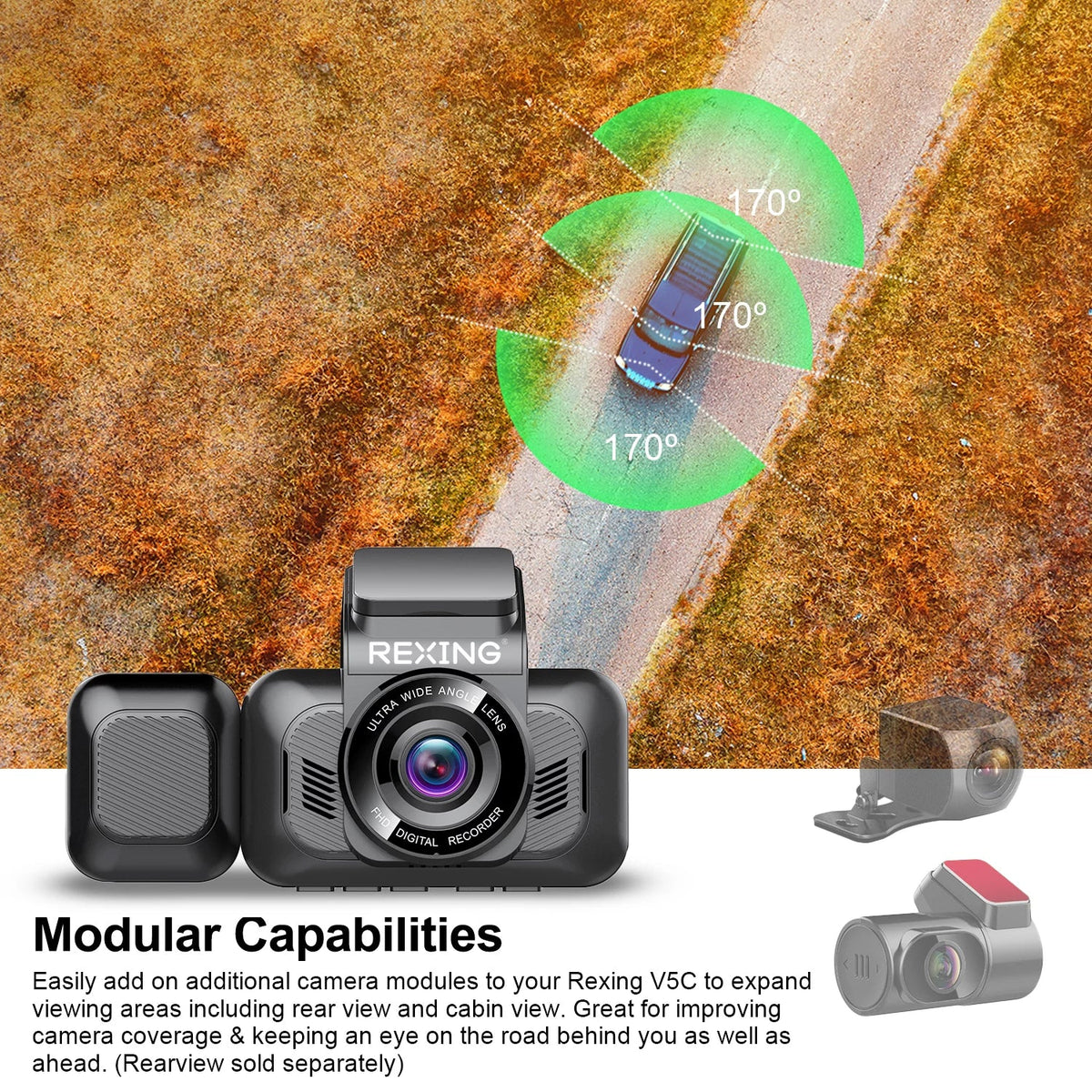 V5C Dash Cam Front 4K & 1080p Cabin Camera w/ Modular Capabilities, Wi-Fi, and