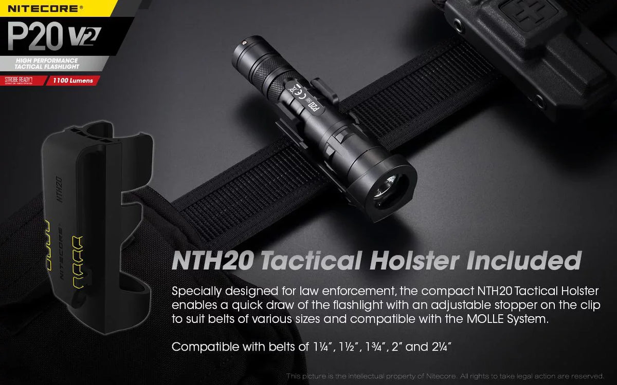 Combo: Nitecore P20 V2 Tactical  Flashlight -  -L2 V6 - 1100 Lumens w/NL189 Battery, D2 Charger +2x Free Eco-Sensa CR123A Batteries