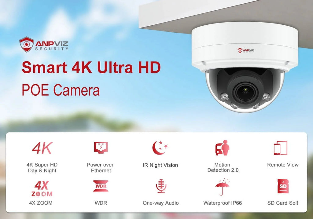 8MP  Camera 4X Zoom Camera Support Human Vehicle Detection 30m  Distance Built in Mic H.265 IP66