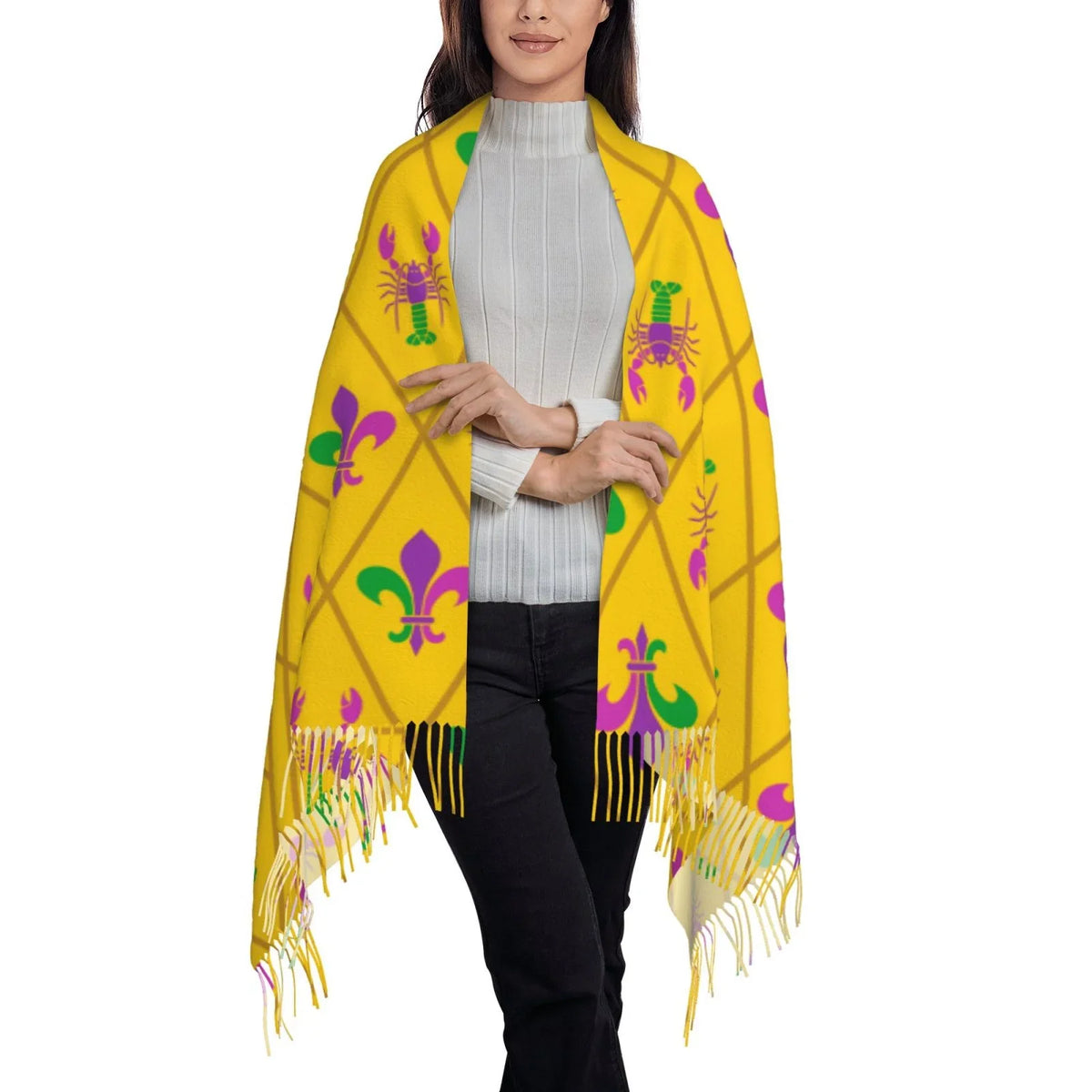 Junzan Lightweight Women'S Fashion Mardi Gras Crayfish And Fleur De Lis Printed Winter Fall Warm Scarves Scarf Shawl