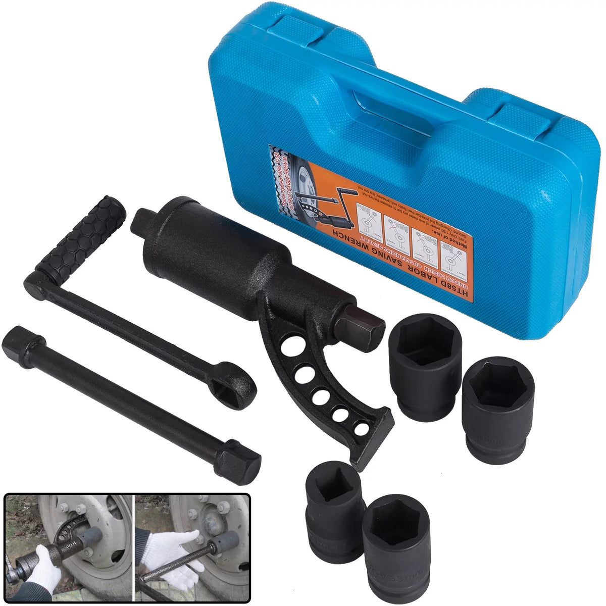 1:58 Torque Multiplier Set Wrench Lug Nut Labor Saving Lugnuts 4 Sockets w/ Case