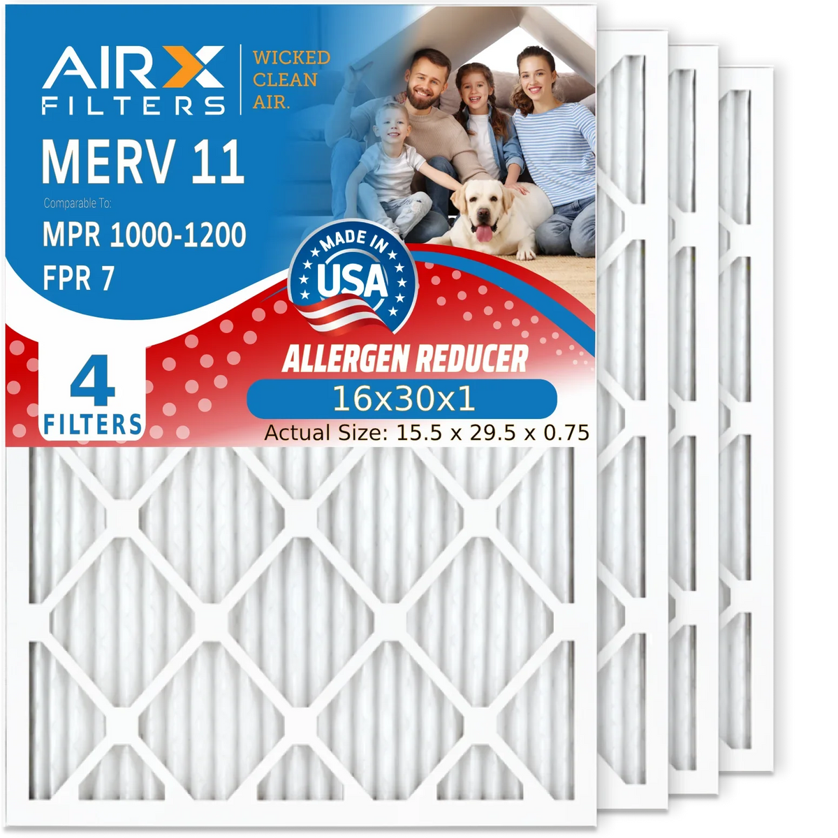16x30x1 Air Filter  11 Comparable to  1000,  1200 &  7 Electrostatic Pleated Air Conditioner Filter 4 Pack  Premium  Made 16x30x1 Furnace Filters by     .