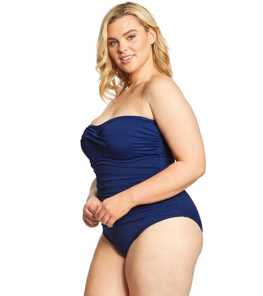 Ralph Lauren Women Plus Size Twist Bandeau One-Piece Swimsuit Navy 16W