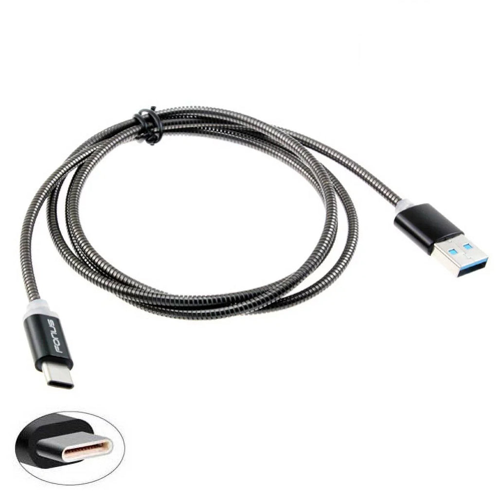 Type-C 3ft Metal  Cable w  Port Fast 18W Car Charger G4M for Samsung Galaxy Tab S3 9.7 S9 Plus, S8+ S8, S10e S10 Plus active 5G Note 9 8 10 Plus A9 A50 A20 A10e - Sonim XP8 XP3