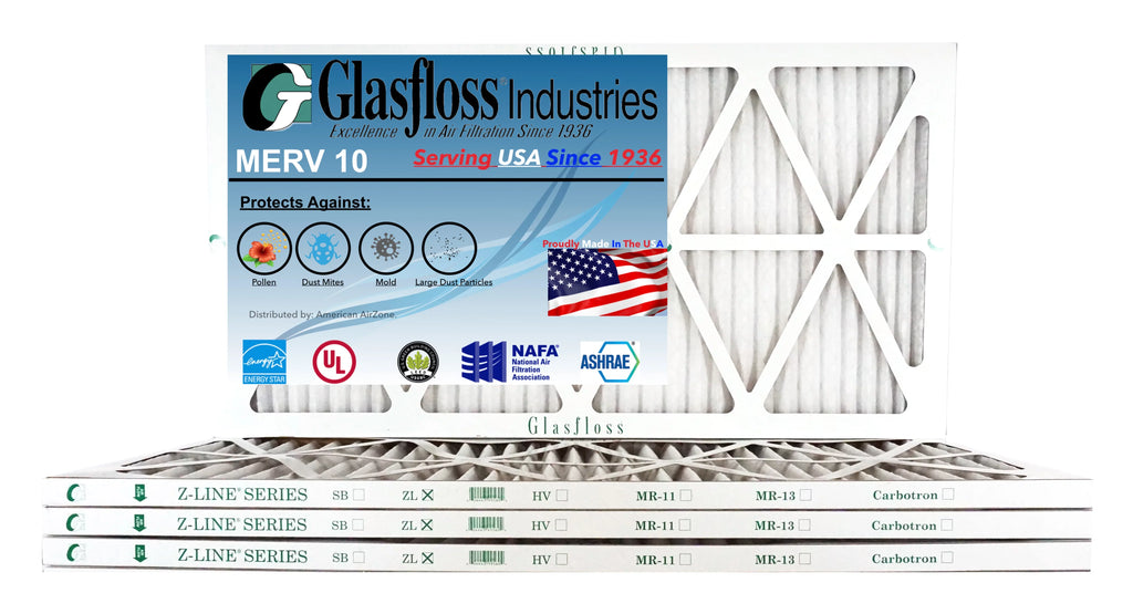 Glasfloss 20x30x1 -  10 -Qty:4 - Furnace Air Filter - Made in  (Actual Size: 19.5 x 29.5x7/8 inch)