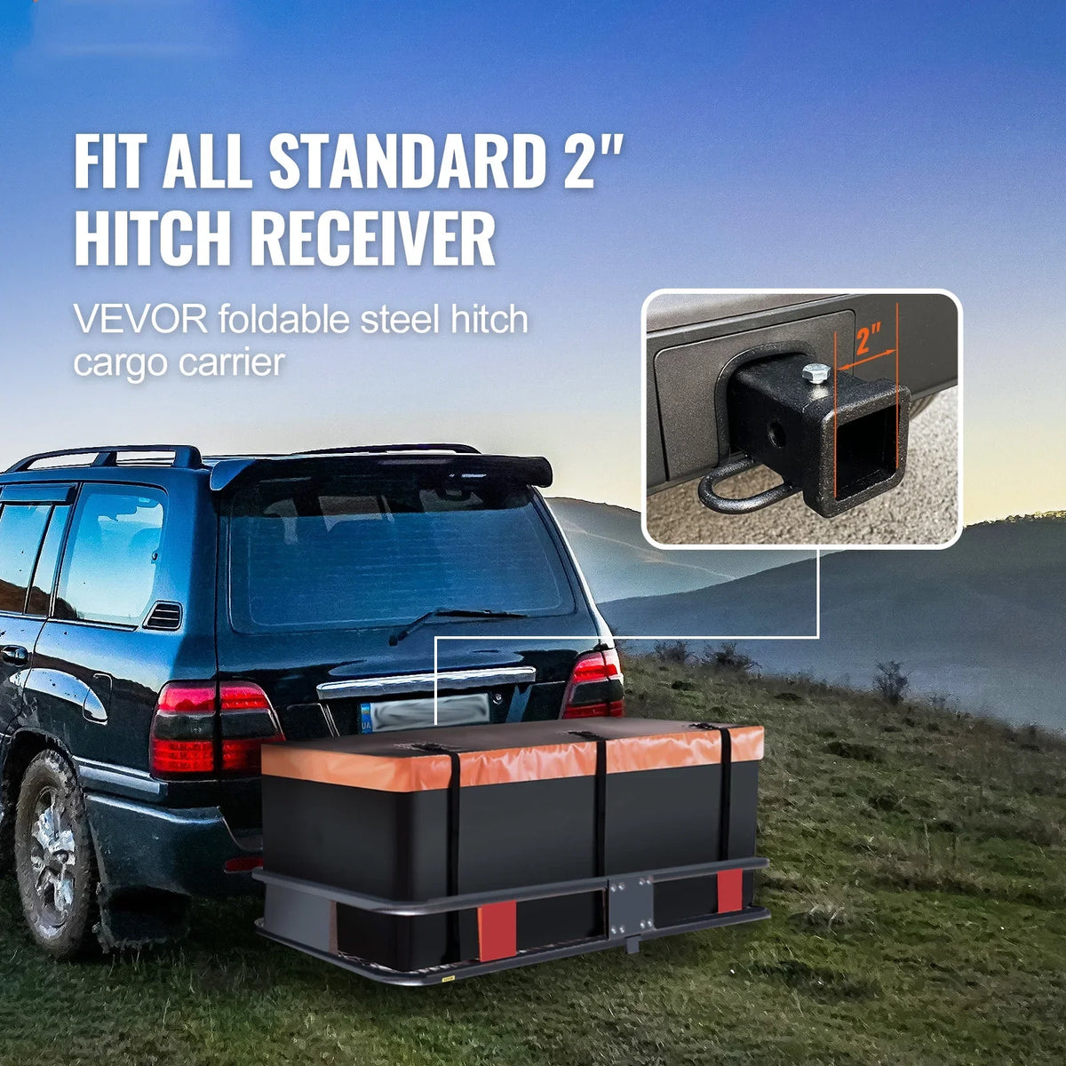 Hitch Mount Cargo Carrier 60x24x6in 500lb Foldable Steel Cargo Basket with Waterproof Bag Cargo Net Ratchet Straps Fits 2" Receiver