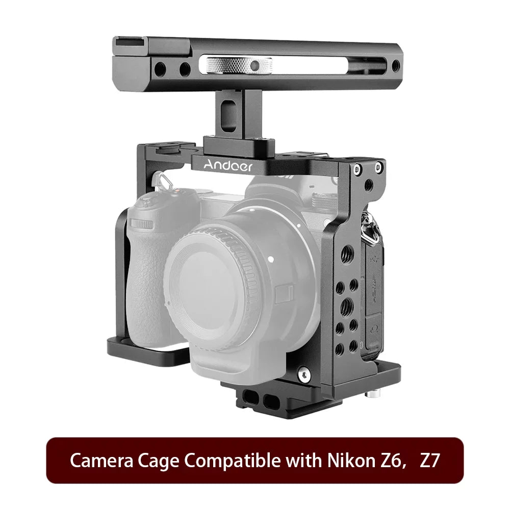 Andoer C15-B Camera Cage +  Handle Kit Aluminum Alloy with Cold Shoe Mount Compatible with Nikon Z6/Z7  Camera