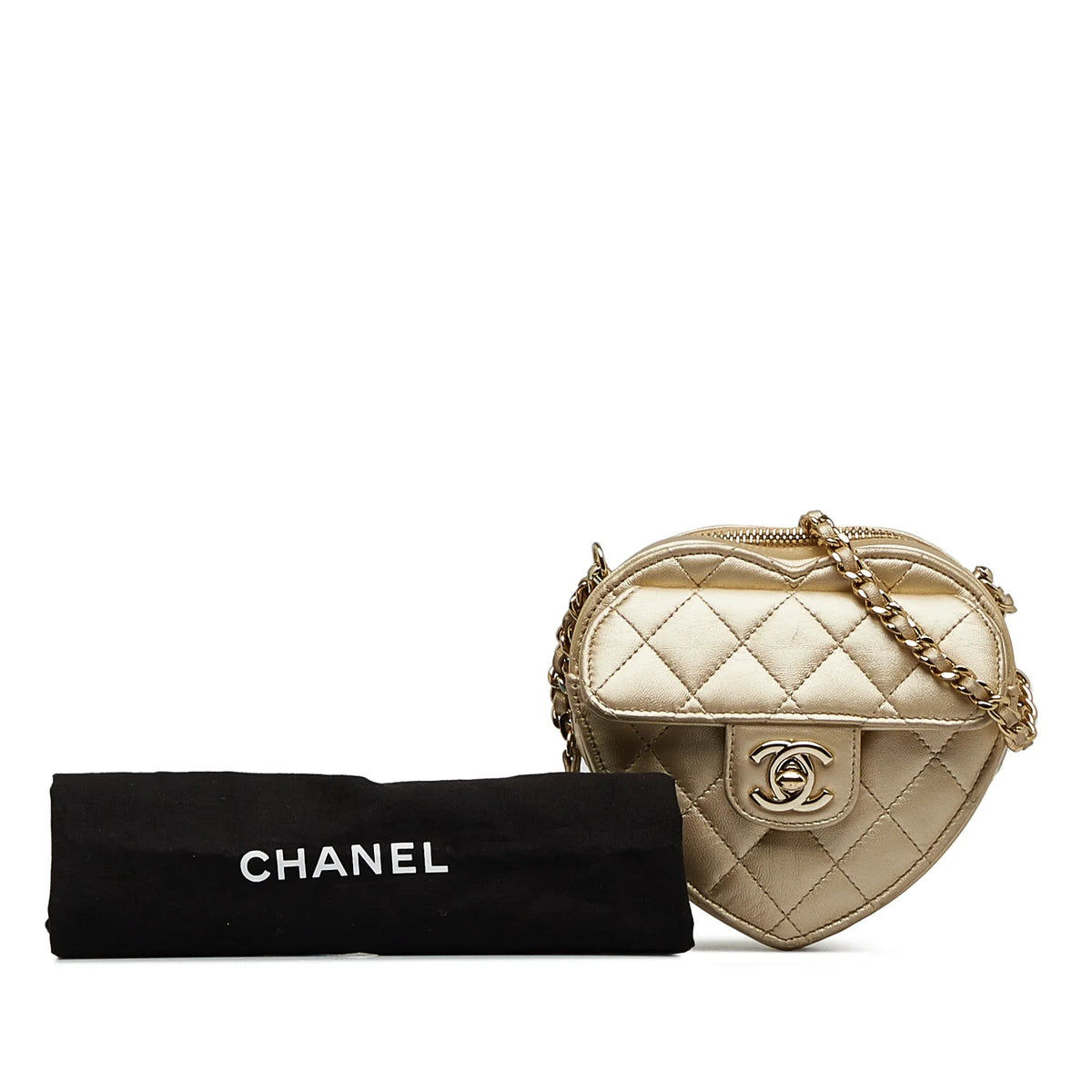 Pre-Owned Authenticated Chanel Mini  in Love Heart Crossbody Lambskin Leather Gold Crossbody Bag Unisex (Good)