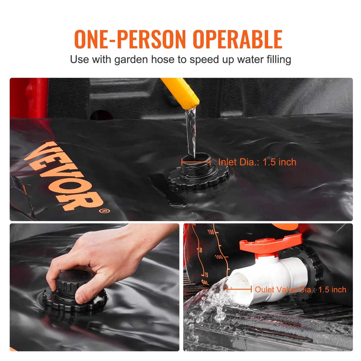 Portable Water Storage Bladder Rainwater Bag,143 Gallon Large Capacity Water Storage Containers,1000D  Water Bladder Including Spigots and Overflow Kit,Water Tank