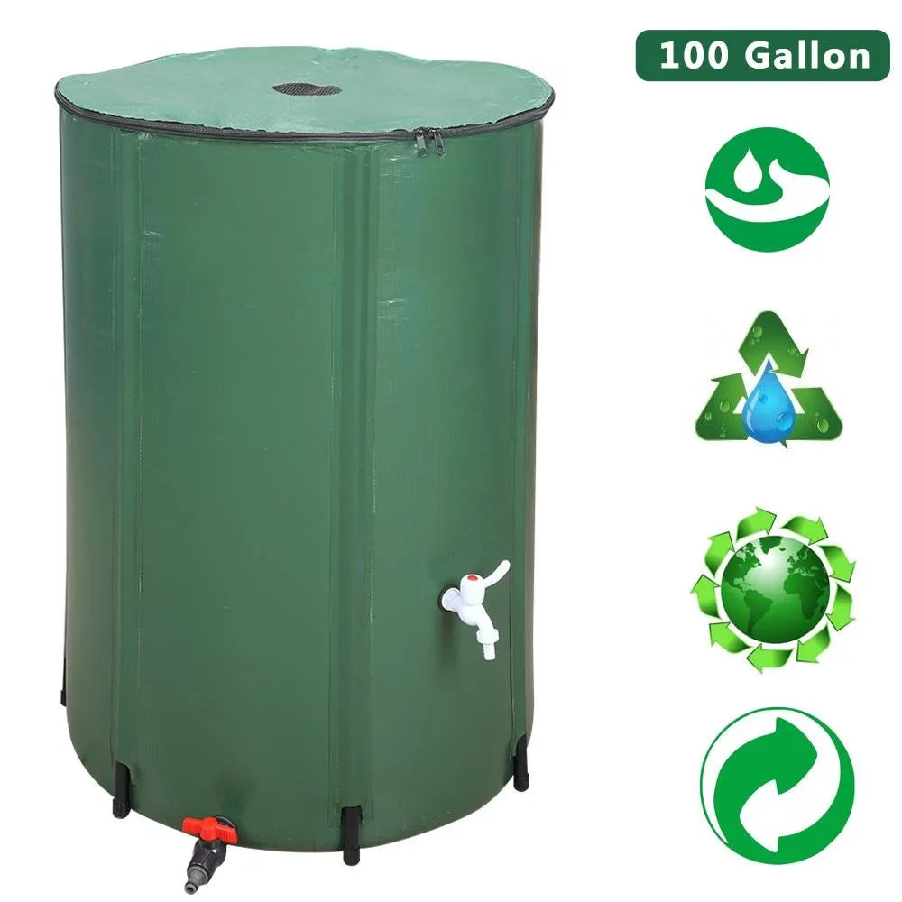 Winado Portable 100 Gallon Rain Barrel Patio Water Storage Barrel Green