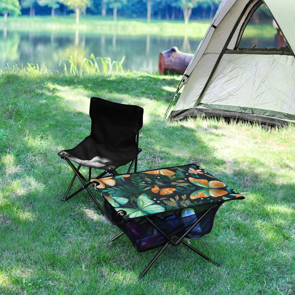 Butterfly Floral Leave Camping Folding Table Portable Beach Table with Storage Bag Compact Picnic Table for Outdoor Travel Fishing