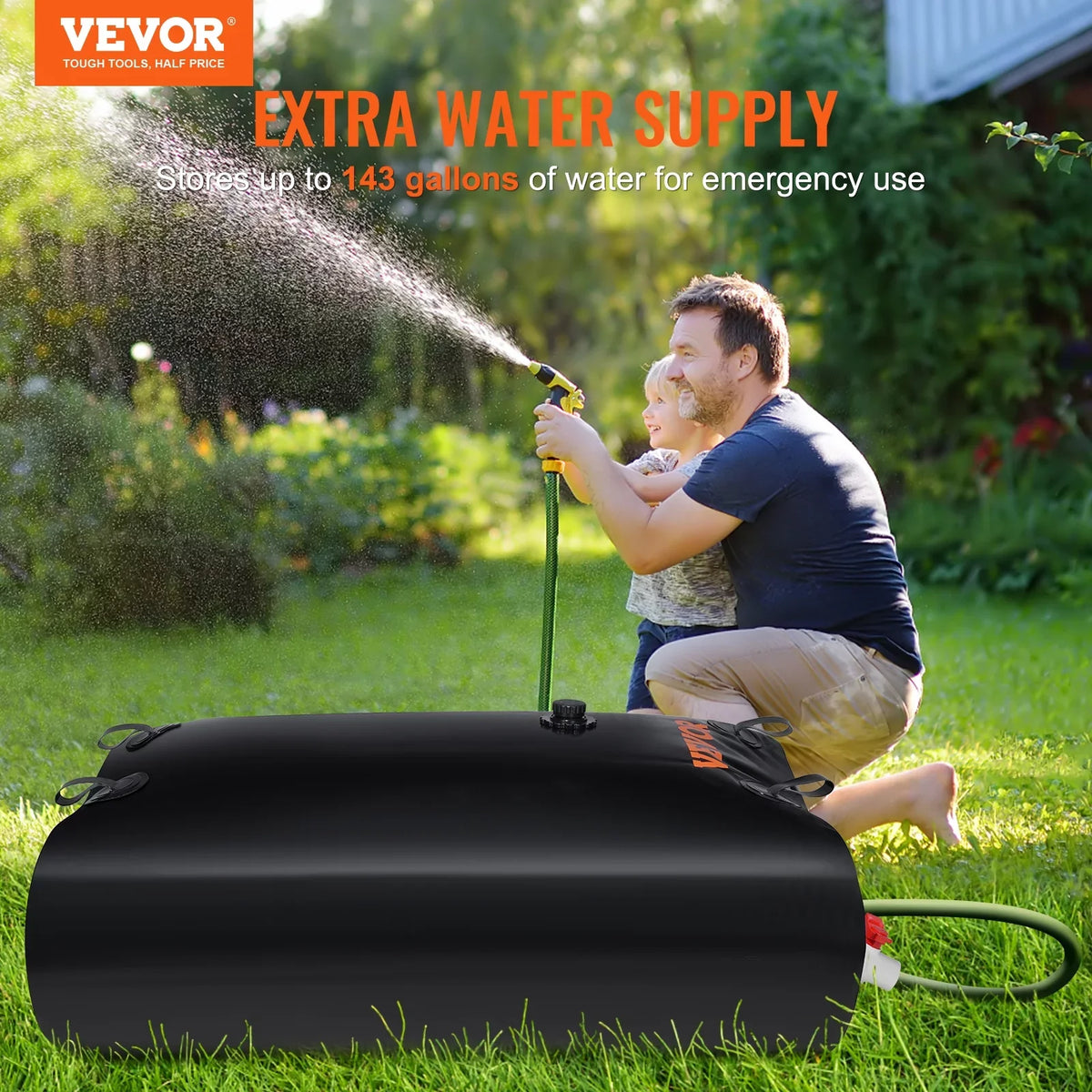 Portable Water Storage Bladder Rainwater Bag,143 Gallon Large Capacity Water Storage Containers,1000D  Water Bladder Including Spigots and Overflow Kit,Water Tank