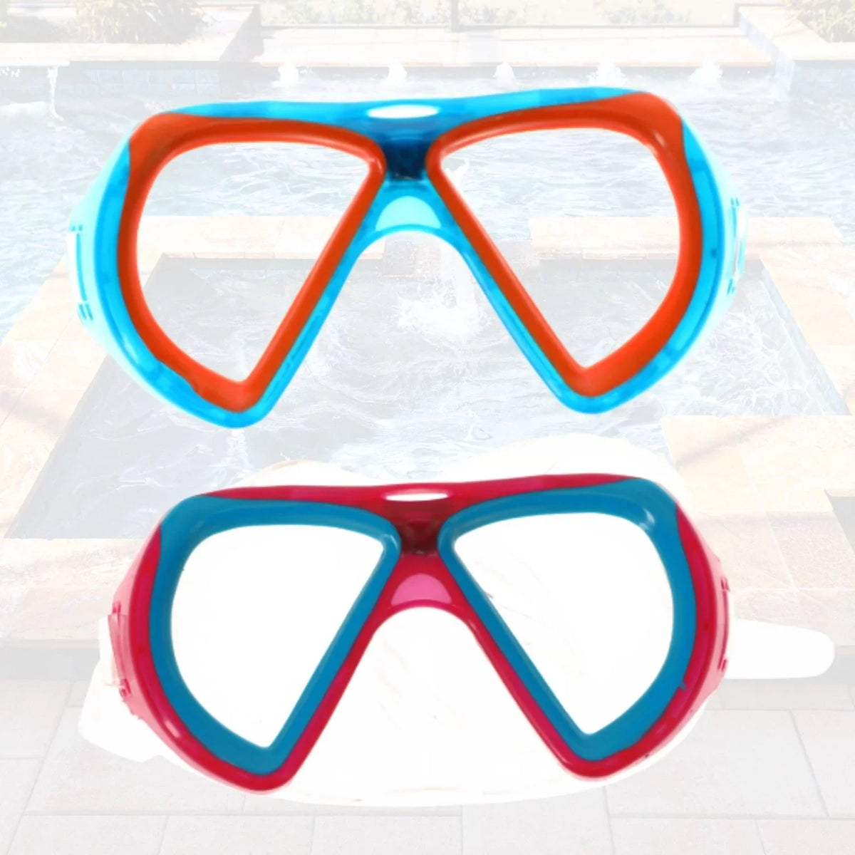 Summer Kids Eyes and Nose Safety Pool Goggles, Outdoor Fun  Swim Masks Set of 4 &  Storage Carrier (Color vary)