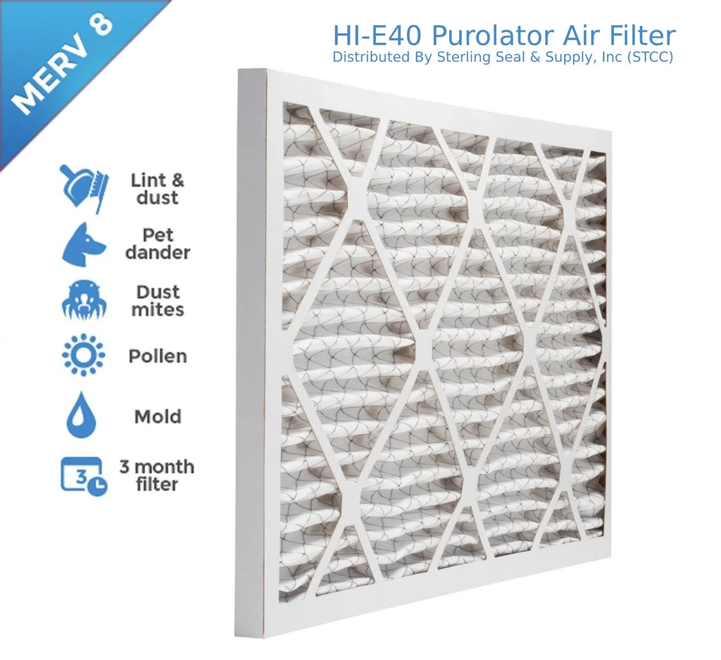 15x20x1, Purolator Hi-E 40 Extended Surface Pleated Air Filter, Mechanical  8, (6 Pack)