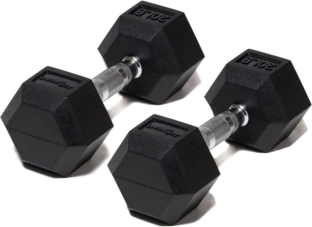 Rubber Encased Hex Dumbbell Hand Weights. Single Dumbbells Or Dumbbell Pairs. 5LB To 100  Dumbbell Sets For Strength Workouts