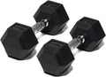 Rubber Encased Hex Dumbbell Hand Weights. Single Dumbbells Or Dumbbell Pairs. 5LB To 100  Dumbbell Sets For Strength Workouts