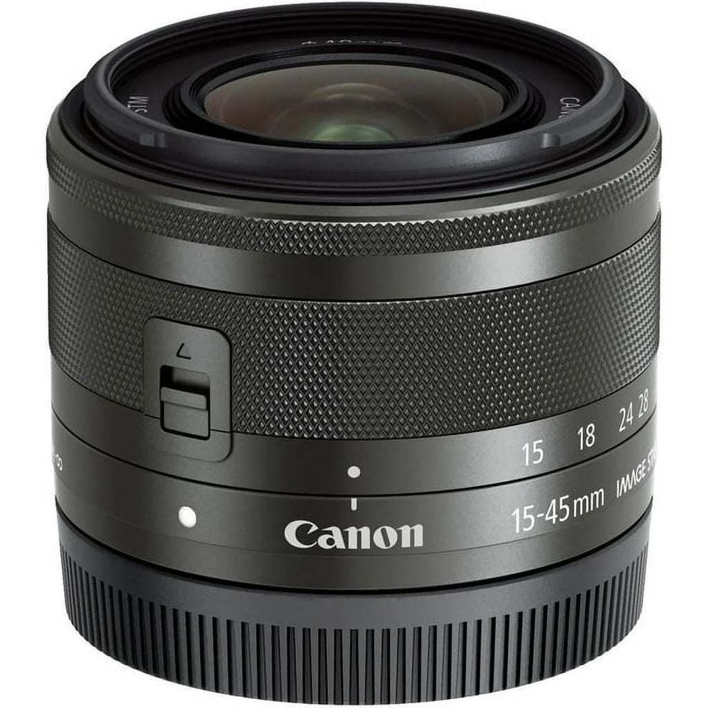 Canon -M 15-45mm f/3.5-6.3   Lens (Graphite) - PixiBytes Basic Bundle