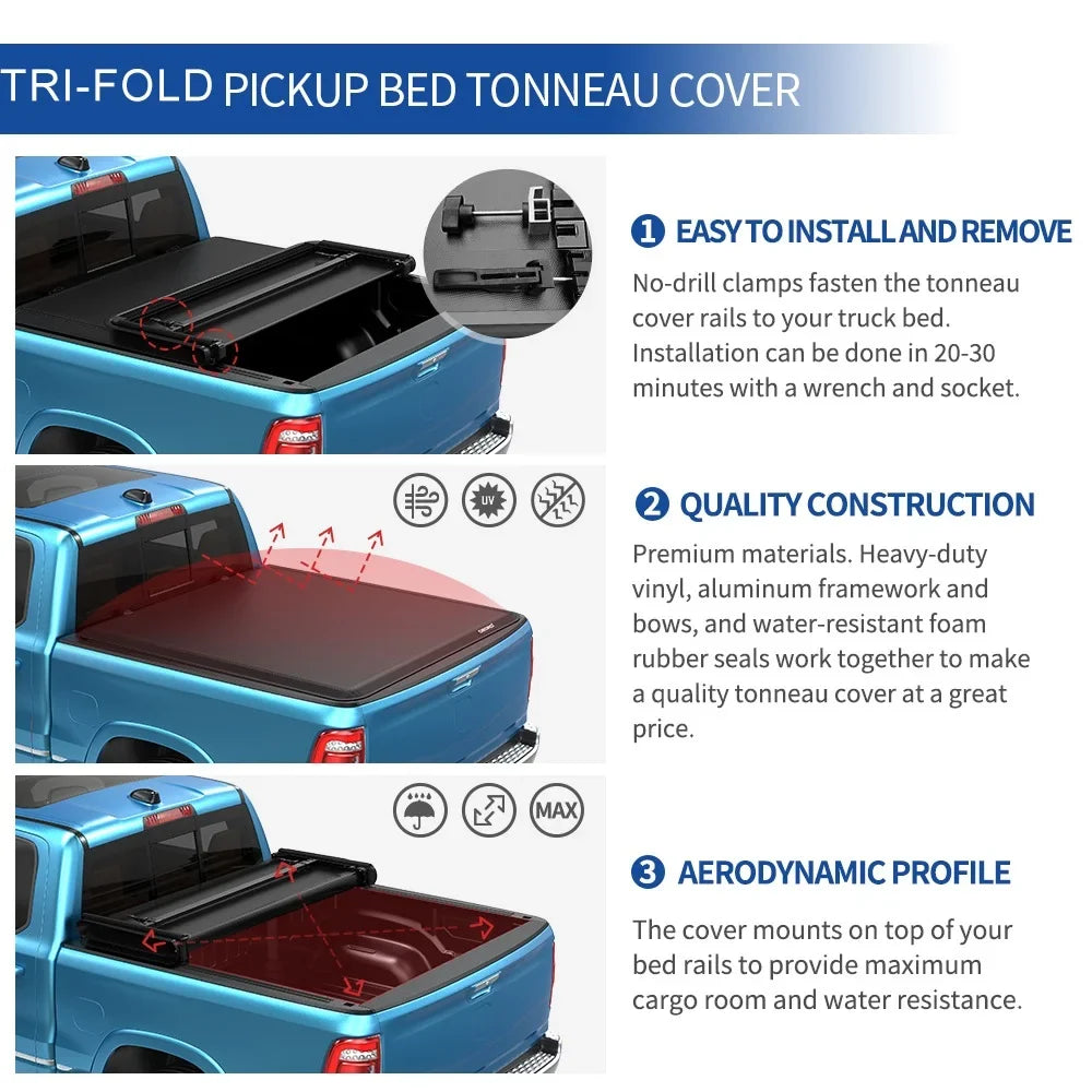 Ledkingdomus 5 ft Soft Tri-Fold Truck Bed Tonneau Cover for 2015-2023 Chevy Colorado/ Canyon