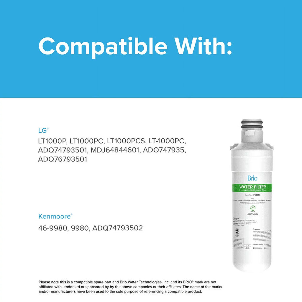 Brio 6046A Refrigerator Water Filter Replacement Compatible With LGLT1000P, LT1000PC, LT1000PCS, -1000PC, ADQ74793501