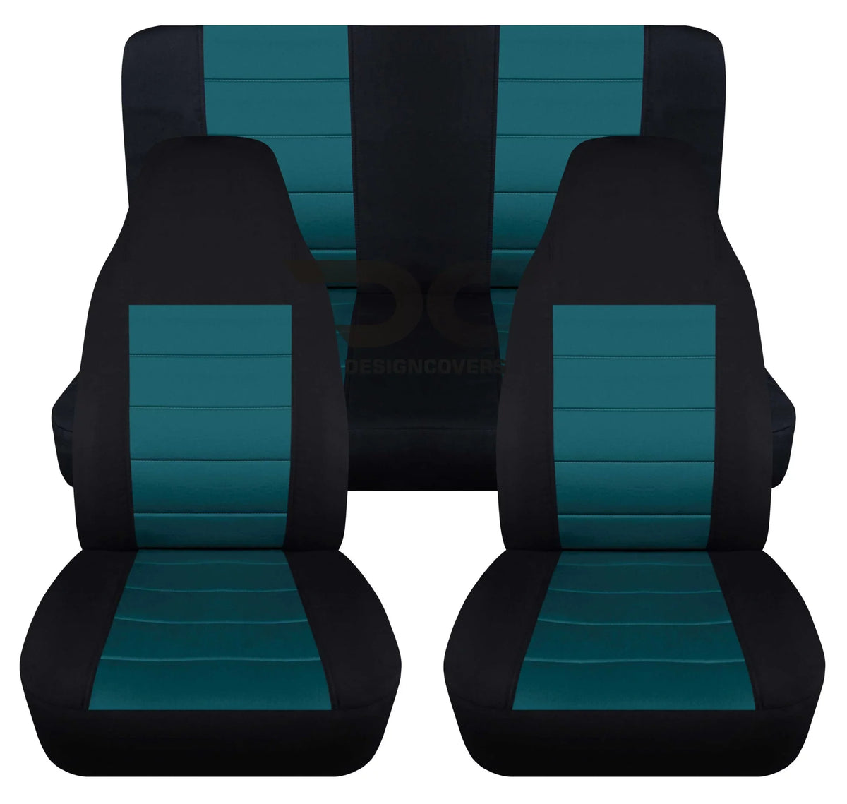 T402-Designcovers Compatible with 2003-2006 Jeep wrangler  2door Seat Covers:Black and Teal- Full Set Front&Rear