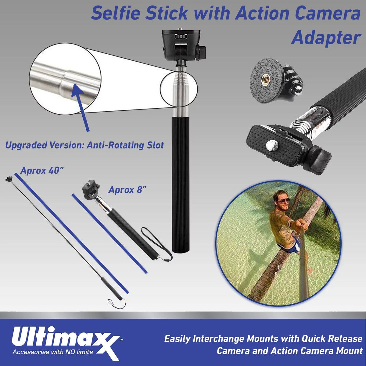 Ultimaxx Essential Accessory Kit for Action Cameras - Includes: Chest Mount, Head Mount, Selfie-Stick & More for Most Action Cameras