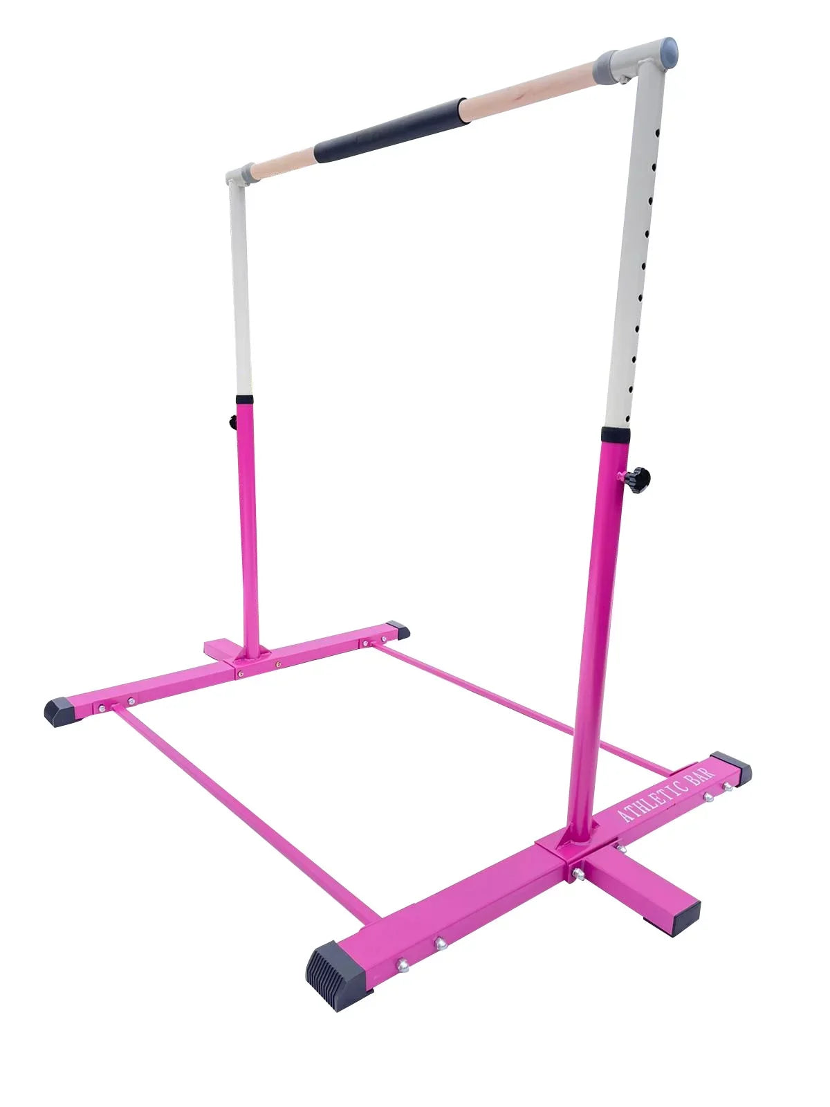 Athletic Bar Expandable Gymnastics Kip Bar for Kids with 6’x4’ Gymnastics Mat and Cushioned Handrail, Height Adjustable 3 to 5  Horizontal Bar, Gymnastic Bar for Junior Gymnasts Training Bar Pink