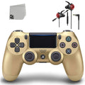 Sony Dual Shock Gold Gaming Controller For PS4 Console + Wired Earbuds   Bundle Like New