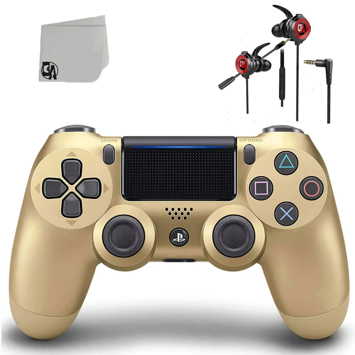 Sony Dual Shock Gold Gaming Controller For PS4 Console + Wired Earbuds   Bundle Like New