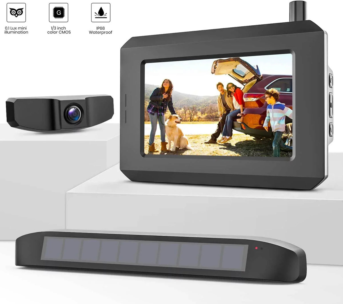 Solar Wireless Backup Camera for Trucks,3 Mins  Installation with Digital Signal ,Waterproof Reverse Hitch Trailer Rear View Camera for Car,Truck,Small (SunGo Pro)