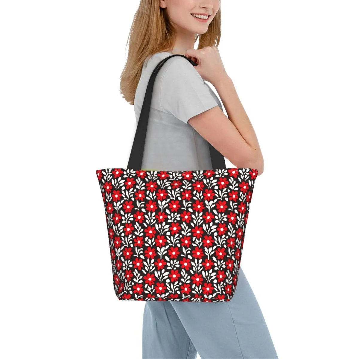 Lukts Red Floral Tote Bag,Shoulder Bag Women'S Hobos Handbags Large Capacity Shopping Bag