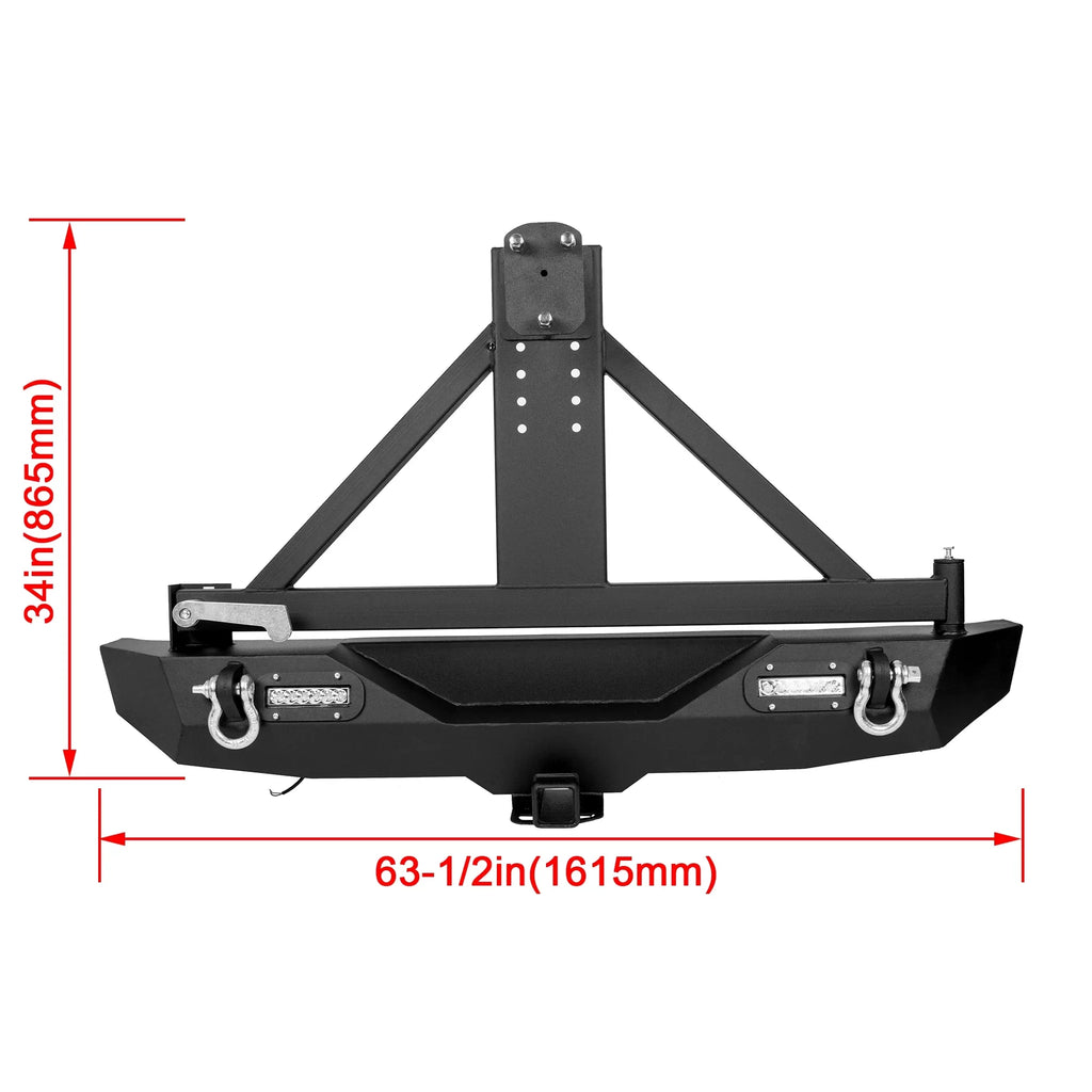 Textured Black Rear Bumper w/ Tire Carrier+ Lights for 07-18 Jeep Wrangler